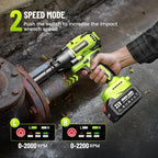 Cordless Impact Wrench, 885Ft-lbs (1200N.m) 1/2" Brushless Impact Gun, 21V High Torque Power Impact Driver, 2x4.0Ah Batteries Electric Impact Motor Variable Speeds for Car/Truck RV/Mower
