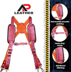 Tool Belt Suspenders – Heavy-Duty Adjustable Work Suspenders with 4 Detachable D-Loop for Construction Tool Belt (Maroon)