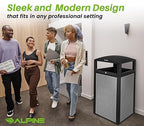 Alpine Outdoor Commercial Trash Can with Lid - 40 Gallon Heavy Duty Metal Garbage Can with Removable Bin, Locking Lid for a Modern Look in Parks, Malls, Parkings & High Traffic Areas (Black & Grey)