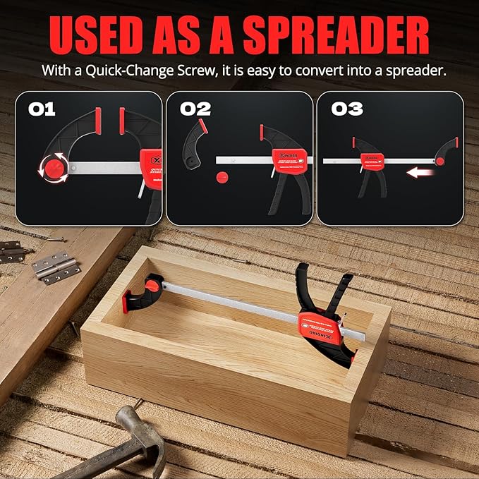 XINQIAO Bar Clamps for Woodworking 6 Inch (4) Wood Clamps Set, One-Handed Spreader with 150lbs for Stable and Reliable Fixing Solutions