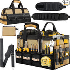 20 Inch Heavy Duty Tool Tote-48 Pockets,1680D Tear&Abrasion Resistant,Includes Tool Pouch,Tool Belt,Magnetic Wristband&Adjustable Shoulder Strap | Tool Organizer(Brown)