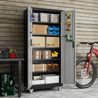 Garage Storage Cabinet with Pegboard and 5 Adjustable Shelves, 71'' x 32'' x 16''Metal Lockable Cabinet with Magnetic Doors,Tool Storage,Home Office Garage,Gym,School (Black-Grey)