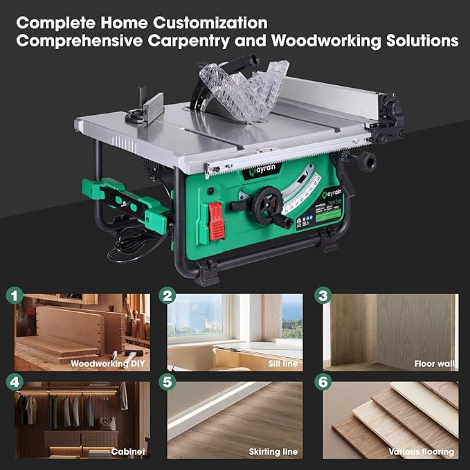 10-Inch Portable Table Saw with Stand - 15 Amp Motor, 25 Inch Rip Capacity, High-Power Jobsite & Workshop Table Saw