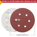 100 PCS 6 Inch Sanding Discs 80 Grit Hook and Loop Sandpaper, Round Orbital Sand Paper Discs for Sander