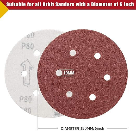 100 PCS 6 Inch Sanding Discs 800 Grit Hook and Loop Sandpaper, Round Orbital Sand Paper Discs for Sander