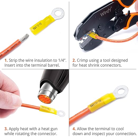 Wirefy Heat Shrink Crimp Connectors Kit - Heat Shrink Wire Connectors - Automotive Wire Connectors Kit - Insulated Ring, Spade, Fork, Hook & Butt Terminal Connectors - 22-10 Gauge - 540 PCS