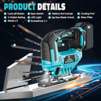 Jigsaw Compatible With Makita 18V Battery, Cordless jig saw tool Brushless Motor, 0°- 45° Bevel Cuts, LED Light with 3 Position Orbital Setting for Straight/Curve/Bevel/Circle Cutting (NO Battery)