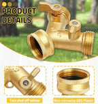 Biaungdo 2 Way Connector Garden Hose Splitter, 3/4 Garden Hose Y Splitter, Solid Brass Hose Adapter Y Valve Spigot Faucet Adapter with Faucet Watering Shut Off Valves