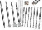 KSP-TEC® | Carbide - Cross Tipped SDS-Plus Rotary Hammer Drill and Chisle Bit Set with Storage Case for Masonry, Concrete, Brick, Stone (11pcs)
