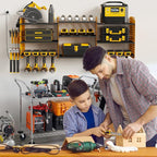 Power Tool Organizer with Charging Station Wall Mount, 3 Layer Expanded Heavy Duty Garage Organization, 45.5 Inch Length Garage Tool Storage, 8 Drills, 2 Assemble Method, Yellow