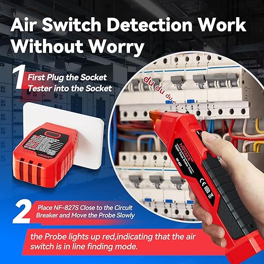 NOYAFA NF-827 Circuit Breaker Finder Tool with 3 Accessories &GFCI Outlet Tester, 90-120V AC Circuit Breaker Finder, Quickly Identify NCV Circuit Tester with Storage Case, Sensitivity Adjustment