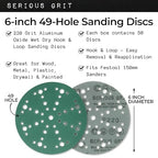 6-Inch 49-Hole 220 Grit Sanding Discs - Heavy-Duty Hook & Loop Film Discs - Sandpaper for Random Orbital Sanders - 50 Pack Box