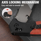 WORKPRO Folding Utility Knife, Razor Blade Knife with Axis Lock, Quick Change Box Cutter, EDC Wood Handle Foldable Pocket Cutter, Extra 10PC SK5 Blades Included