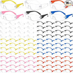96 Pairs Clear Safety Glasses Bulk Adult Safety Goggles Unisex Eye Protection Glasses Impact Resistant Protective Eyewear with Assorted Color Frame for Men Women Lab Construction Carpentry Shooting