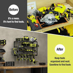 4 Layer Power Tool Organizer Wall Mount, Battery Tools Holder with Charging Station Shelf, Cordless Drill Hanger Storage Rack for Garage Organization, Workshop, Pegboard - 24 Inch 6 Slots