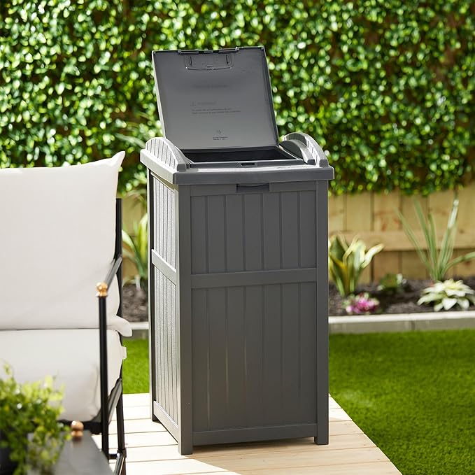 Suncast 3 Pack Trash Hideaway Refuse Container, Stylish Resin Outdoor Garbage Bin with Latching Lid, 30 to 33 Gallon Capacity, Cyberspace