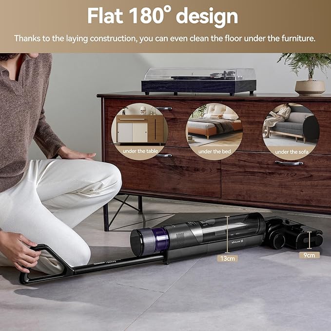 JONR ED12 Pro Max Wet Dry Vacuum Cleaner Cordless, 180°Lay-Flat Smart Vacuum Mop, 167°F Flashdry Self-Cleaning, Dual-Sided Edge, Zero-Tangle for Pet Hair, Lightweight Floor Cleaner for Hard Floor