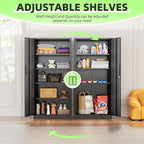 SUNCROWN 72" Metal Storage Cabinet - Heavy-Duty Metal Garage Cabinet with 4 Adjustable Shelves & 2 Doors for Tools, Office, Home, Workshop,Black-Small