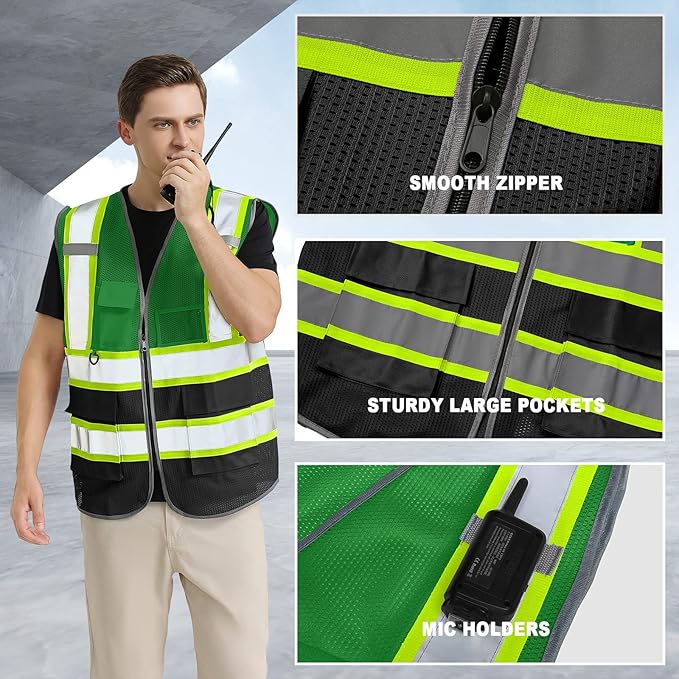 BeautyWill Custom Logo 10/20 Pack Safety Vest Class2 High Visibility Vest with Pockets Breathable Construction Vest Bulk