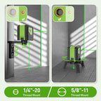 Laser Level with 2 Plumb Dots - Huepar 2 Plumb Points and 2 Cross Line Alignment Laser Level Tool with 180° Wide Angle, 2 In 1 Multi-Use Green Plumb Laser Self Leveling Laser Leveler - 9211G