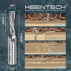 KEENTECH 1/2" Shank Downcut 2 Flute Flat Tip Sprial Router Bit for CNC Router Machine, 3/8" Cutting Diameter, 1-1/4" Cutting Depth, for Wood Cutting, Custom Furniture, Slot Mortise, Engraving