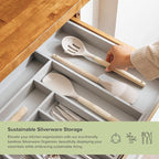 Premium Silverware, Flatware and Utensil Organizer for Kitchen Drawers, Food-Safe Contract Grade, Expandable from 18 to 33 In, Gray Bamboo