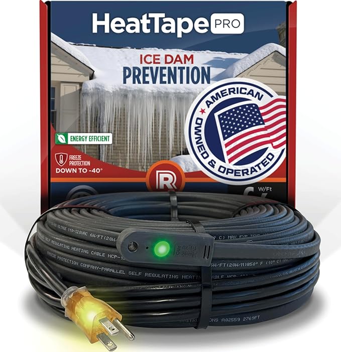 RADIANT SOLUTIONS HeatTapePro - Intelligent Commercial Grade Self-Regulating Heat Cable with GlowCap™ - 10 YR warranty - Ice Dam & Pipe Freeze Protection - 6 ft cable + 10 Ft Cord, 120V, 6 watts/Ft