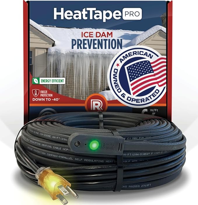 RADIANT SOLUTIONS HeatTapePro - Intelligent Commercial Grade Self-Regulating Heat Cable with GlowCap™ - 10 YR warranty - Ice Dam & Pipe Freeze Protection - 100 ft cable + 10 Ft Cord, 120V, 6 watts/Ft