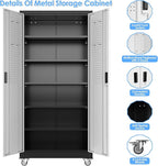 Aobabo Upgrade 71H''*34''W*18''D Metal Garage Storage Cabinet with Wheels and Pegboards, 5 Adjustable Shelves Steel Storage Cabinets for Home,Warehouse,Garage,Assembly Required,Black and Sliver