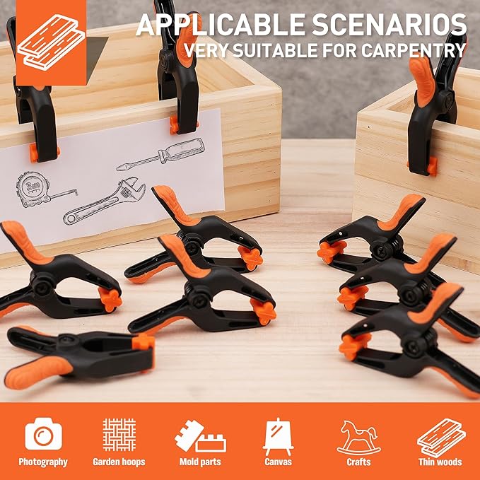 HORUSDY 16-Pack Spring Clamps Heavy Duty, 3-inch Mini Clamps for Crafts with 1-5/8 Inch Jaw Opening for DIY, Gluing, Clamping and Securing