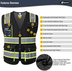 JKSafety Hi Vis Reflective Safety Vests for Men Women High Visibility Vest with Pockets Mesh Fabric Construction Safety Apparel Neon Vest for Work (220-Black S)