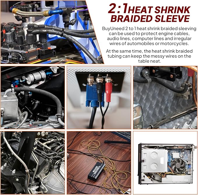 2 in 1 Heat Shrink Braided Sleeving 1-1/8 inch Cloth Wiring Harness Loom Abrasion Resistant Sleeve for Protection Cable/Sheath (29mm ID-29ft)