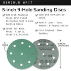 5-Inch 9-Hole 100 Grit Sanding Discs - Heavy-Duty Hook & Loop Film Discs - Sandpaper for Random Orbital Sanders - 50 Pack Box