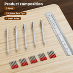 5-Pack Tungsten Carbide Scriber, Metal Scribe Tool with 25 Replacement Marking Tips & Steel Ruler - Knurled Aluminum Handle & Magnet, Engraving Pen for Glass/Ceramics/Metal Sheet (5)