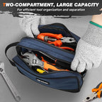 Small Tool Bag 2 Pack, Zipper Tool Pouch Two Compartments, 10 12 inch Utility ToolBag with Carrying Handle, Toolbox Storage Organizer for Electrician Mechanic, Gift for Men Dad, Orange/Blue