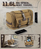 ARCFOX Travel Hanging Toiletry Bag for Men, Vintage Canvas Large Toiletry Bag with 7 Compartments, Camping Gym Travel Toiletry Kit Organizer with PVC Wet & Dry Pockets, Personalized Wash Bag, Brown