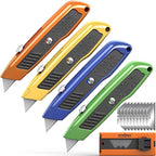 HORUSDY 4-Pack Box Cutter Utility Knife, Heavy Duty Aluminum Shell Retractable Box Cutter for Cardboard, Boxes and Cartons, Extra 10 Blades