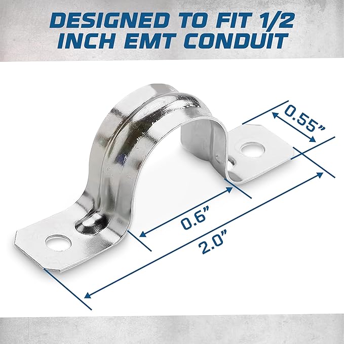 OHLECTRIC Heavy Duty Pipe Strap (100 Pack - ½ Inch) Zinc Plated Conduit Clamps, 2 Hole Steel Rigid Pipe Strap U Bracket, Zinc Coated Tension Tube Clip, Metal Pipe Clamp for Rigid Conduits