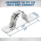 OHLECTRIC Heavy Duty Pipe Strap (100 Pack - ½ Inch) Zinc Plated Conduit Clamps, 2 Hole Steel Rigid Pipe Strap U Bracket, Zinc Coated Tension Tube Clip, Metal Pipe Clamp for Rigid Conduits