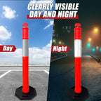 CJ Safety 44" Orange PE Delineator Post Cone, 44" Height Post, 10 lbs Recycled Rubber Base, 10" Reflective Band for Industrial (Set of 9)