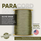 The Paracord Store | Type III 550 Paracord - 250 FT Spool, Olive Drab | Heavy Duty 7 Strand Tactical Paracord - USA Made Nylon Outdoor Parachute Cord for Camping, Fishing & More - Survival Cord