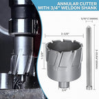 KEENTECH Carbide-Tipped Annular Cutter, 2-3/8" Diameter x 1-3/8" Depth, 3/4" Weldon Shank (2 Flat), High Speed Cutting TCT Mag Drill Bit with Pilot Pin for Harder Material, Stainless Steel, Cast Iron