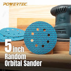 POWERTEC 5 Inch 8-Hole Hook and Loop Diamond Shaped Sanding Discs, 50PK, 60 Grit for Random Orbital Sanders – J-Weight Cloth Backing for Long Life, Anti-Clog Sandpaper (44906)