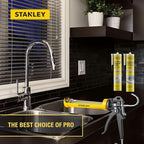 Stanley Professional Caulking Gun - 10 Oz Silicone Sealant Gun with 4000N Pushing Power, Caulk Gun No Drip Function, Steel Carriage & Aluminum Swivel Handle Sealant Gun | 25:1 Thrust Ratio, 1 Pack