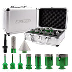 Diamond Core Drill Bits Kit - 7pcs 6/6/6/20/25/35/50mm+1pc 2" Beveling Chamfer Bit+1pc 3/4" Diamond Finger Milling Bit+SDS Adapter to 5/8-11" Thread for Porcelain Ceramic Tile Granite Marble