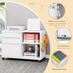 Mobile Filing Cabinet with Lock,Metal Lateral File cabinets Printer Stand with Storage Cabinet for Home Office,A4/F4/Letter (White-3 Drawer)