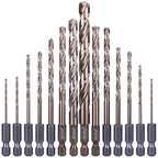 NordWolf 14-Piece M35 Cobalt Drill Bit Set for Stainless Steel, Hard Metals & Cast Iron, Jobber Length with 1/4" Hex Shank, SAE Sizes 1/16" to 3/8" in Storage Case