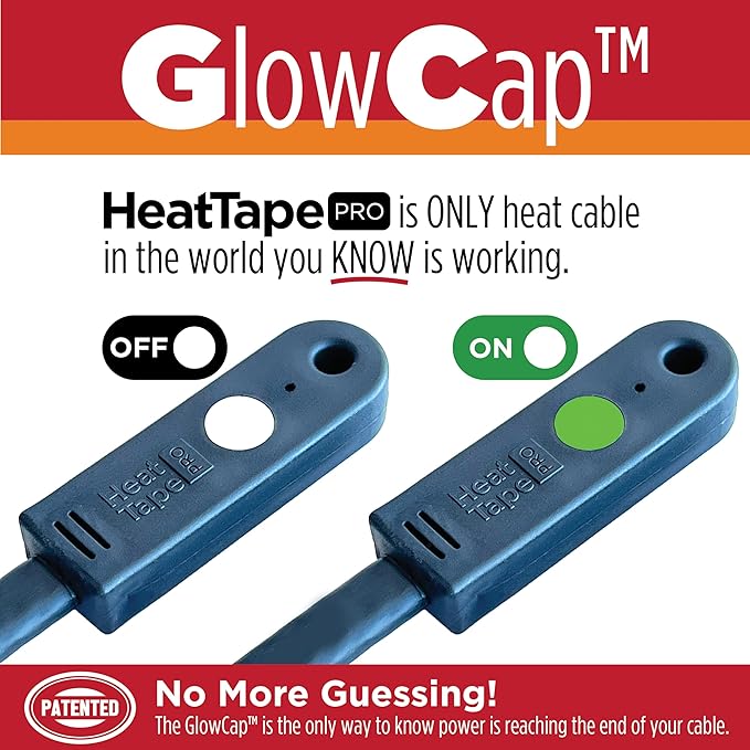 RADIANT SOLUTIONS HeatTapePro - Intelligent Commercial Grade Self-Regulating Heat Cable with GlowCap™ - 10 YR warranty - Ice Dam & Pipe Freeze Protection - 137 ft cable + 10 Ft Cord, 120V, 6 watts/Ft