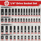 1/4" Socket Set 85 Piece, Metric Shallow/Deep Sockets (4-15mm) and SAE Shallow/Deep Sockets (5/32-9/16), Screwdriver Bit Set, Tool Kit for Home Use and Automotive Repair