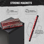 ALOANES Magnetic Socket Organizer, 3/8-Inch Drive Aluminum Socket Holder Socket Tray, Heavy Duty Socket Rail Organizer for Tool Box Drawer, 360°Swivel Clips Socket Rack 3/8-Inch x 14 Clips (Red)